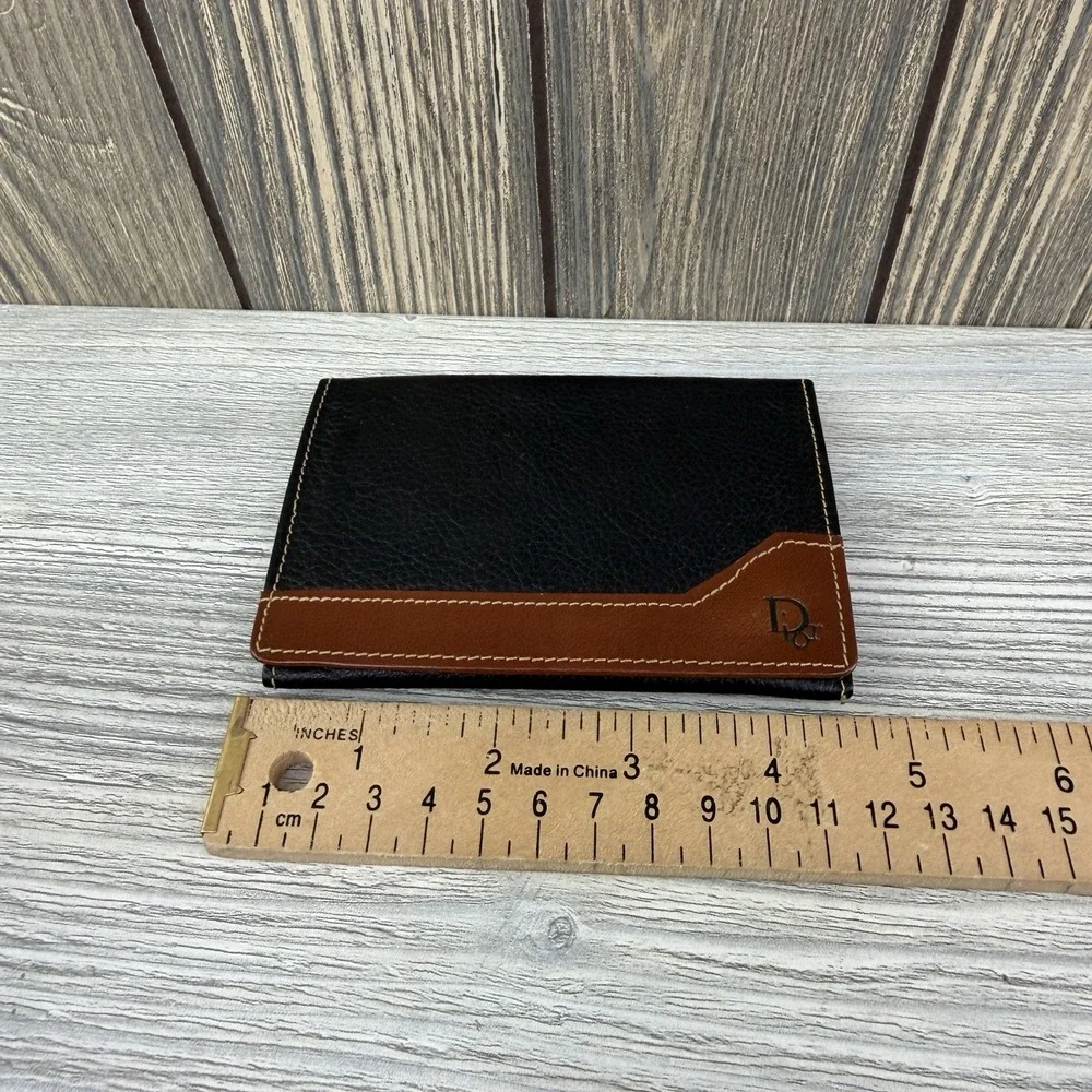 Vintage Christian Dior Leather Checkbook Cover Wallet Black Brown ID Holder